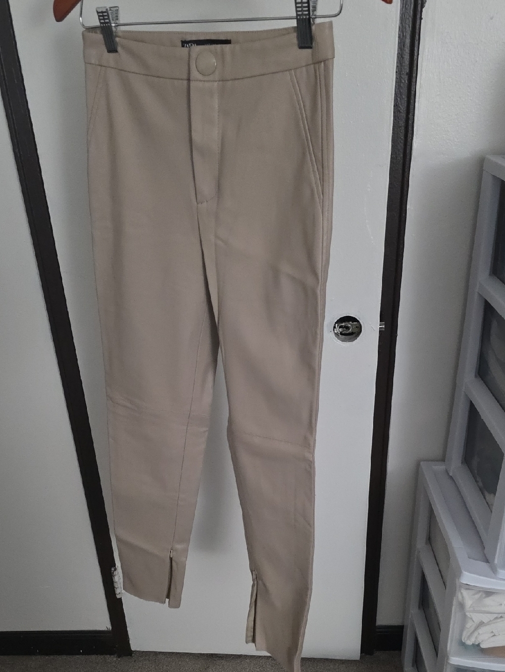 Zara Womens Light Khaki Slim Zip-Hem